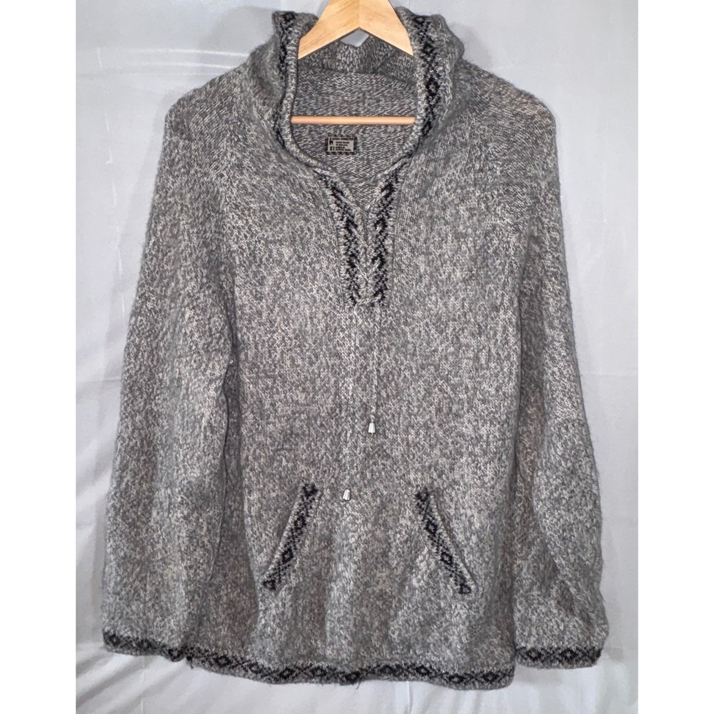 Alpaca Connection Handmade Bolivia Alpaca Wool Knit Hoodie Sweater Grey Marl L